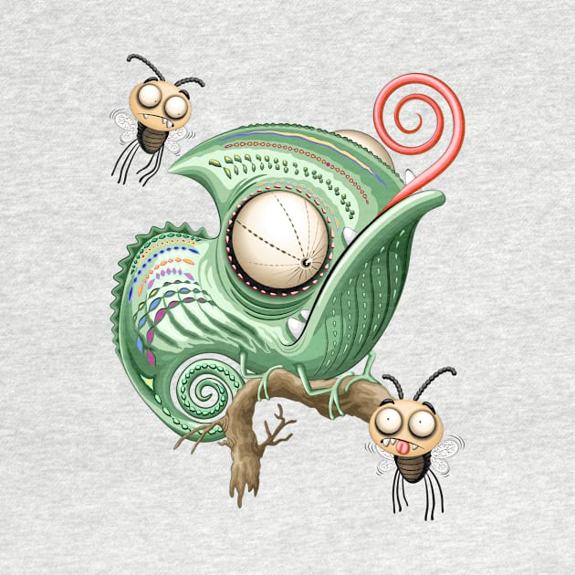 Chameleon and confused Fly Funny Cartoon Characters by BluedarkArt